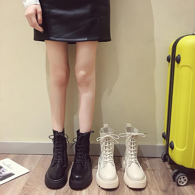 Ankle Boots For Women 2024 Autumn Motorcycle Boots Thick Heel Platform Shoes Woman Boots Slip On Round Toe Fashion Elastic Boots