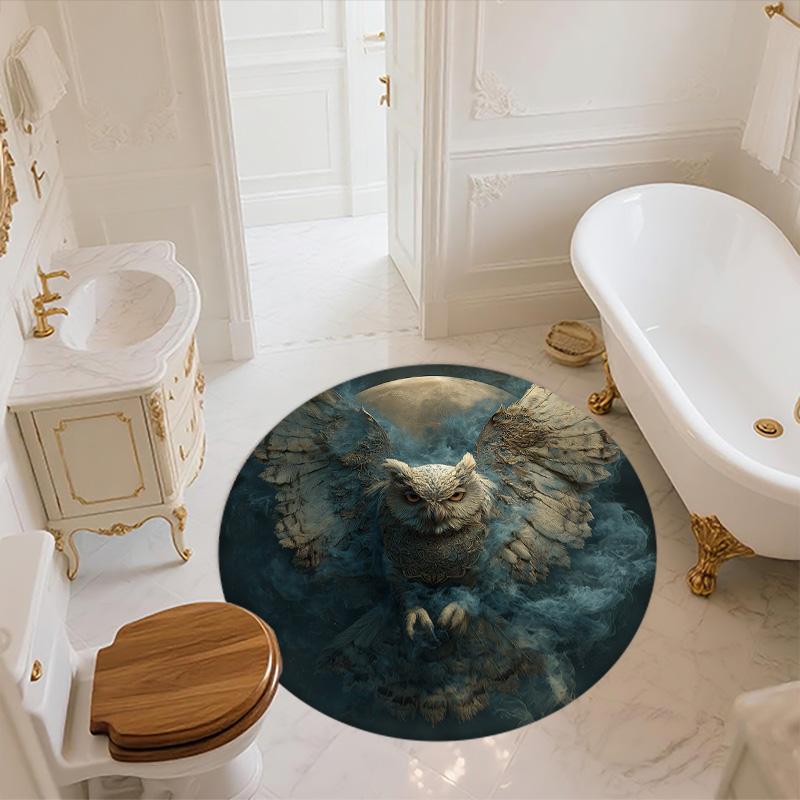 Smoke Wing-Spreading Owl,Round Area Rug,Carpet Rug for Living Room Bedroom Sofa Playroom Decor,Non-slip Floor Mat