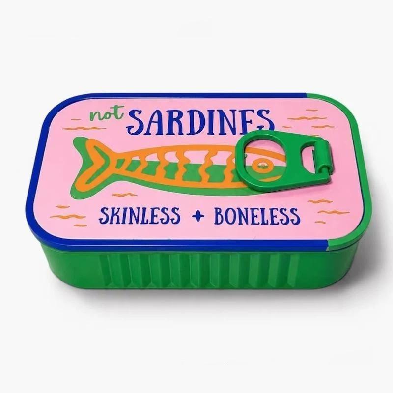 Sardine Print Mini Tin Storage Box Portable Multifunctional Container for Jewelry Pills Earbuds Coins Daily Life Use