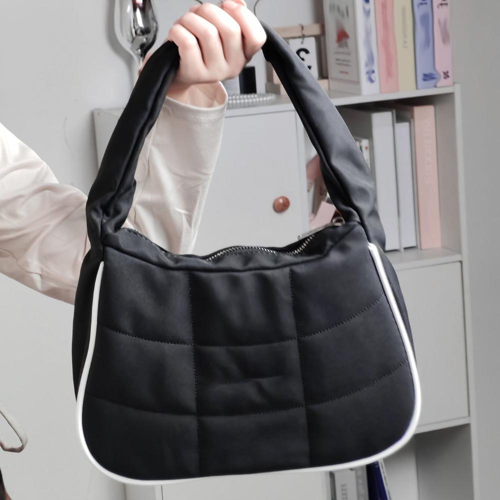 

Puffer Texture Adjustable Strap Bag Large Capacity Quilted Puffer Bag Shoulder Bag Daily Use чёрный
