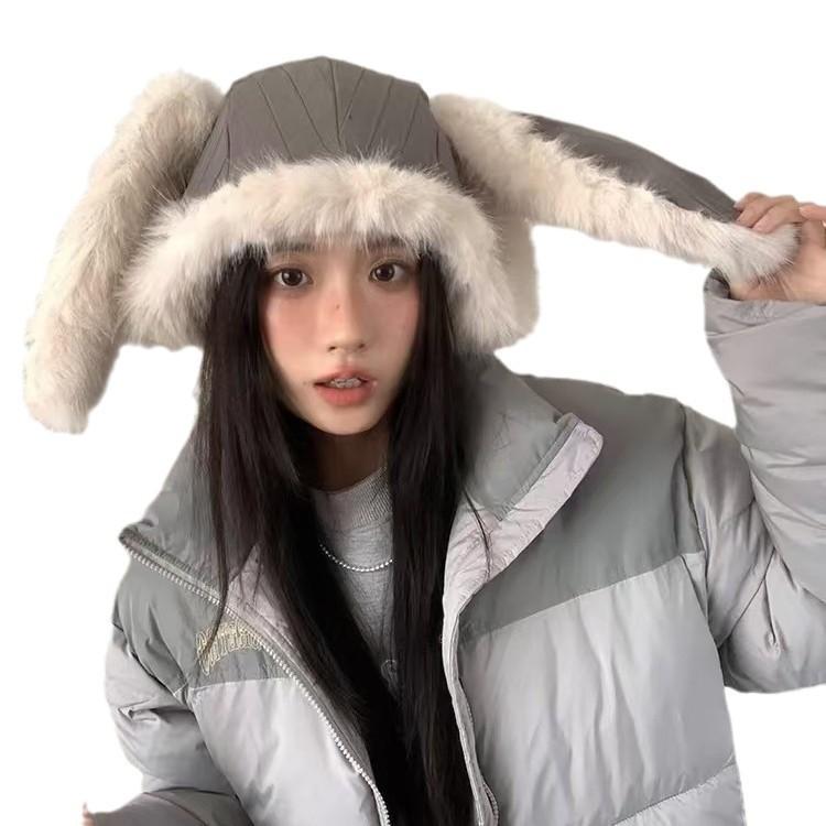 Sweet and Cool~ Two Wearing Cute Rabbit Ears Plush Hats for Women To Keep Warm In Winter, Fluffy Ear Protection, Flying Tide