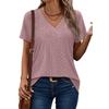 Women's Fashion Casual Short Sleeve V-Neck Court Lock T-Shirt Top