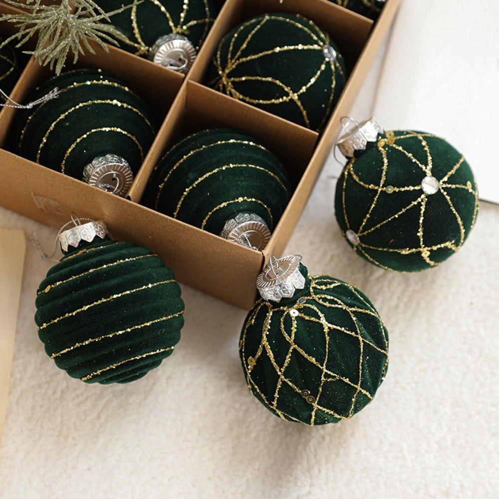 9pcs Flocked Christmas Hanging Balls Glitter Xmas Tree Ornaments  Holiday Festival Party