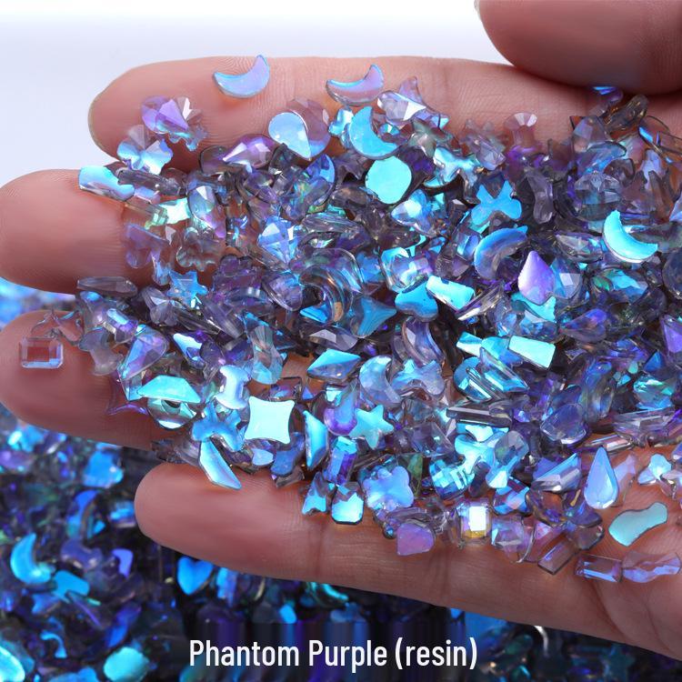Aurora Phantom Diamond Nail Art: Laser Color Flat Bottom Mixed Irregular Diamonds, 2022 Trendy Style.