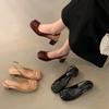Leather Square Buckle Bag Head Sandals Women's 2025 New Summer One-word with Shallow Mouth Back Empty Stiletto Shoes
