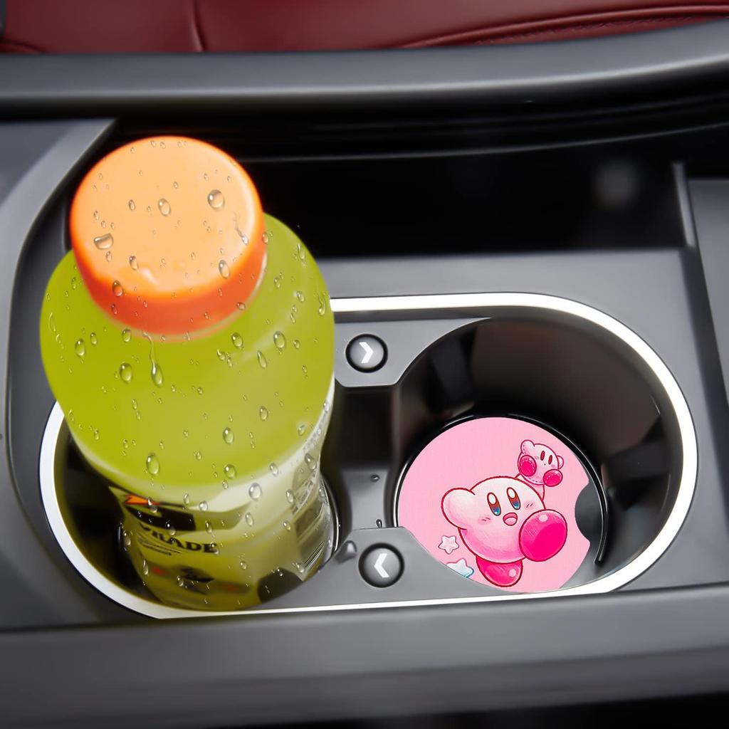 Car Cupholder Coaster Absorbent 2 Pack Cute Kawaii Cartoon Design Rubber New Automotive Cup Holder Decal Decor Accessories for Women Men BD353