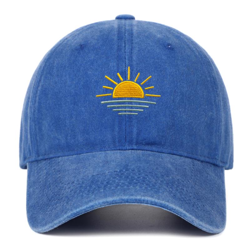 Unisex Vintage Washed Baseball Cap - Embroidered Beach Sunrise, Breathable & Sun Protective for Summer Outdoor Activities