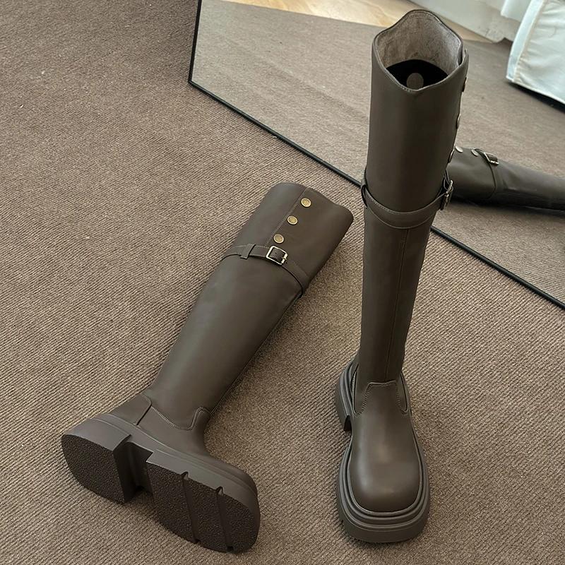 2024 Winter Women's Over-the-knee High Boots Solid Color Slip-ons for Women Elegant Thick-soled Boots Short Plush Women's Shoes