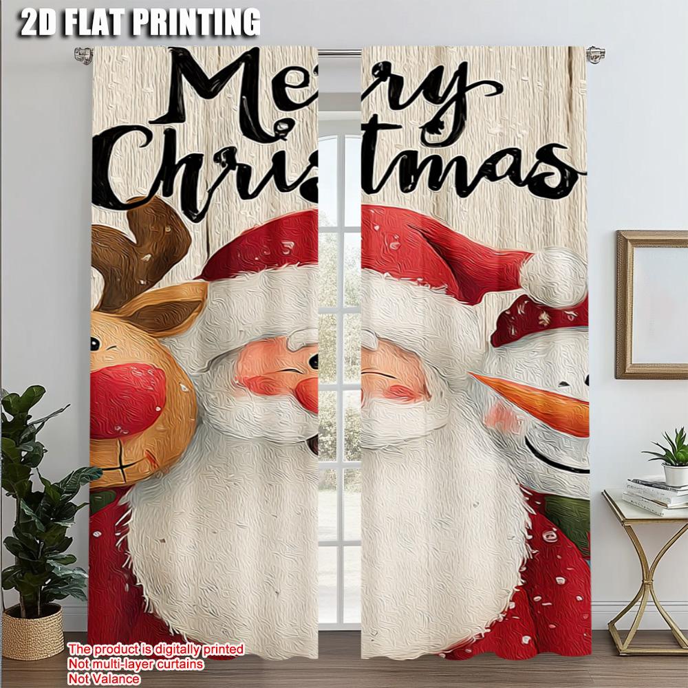 

2 шт., 2D печать на плоскости Популярные шторные панели С Рождеством Санта_ Снеговик и Олень Универсальный Прочный Полиэстер (без 52.50 × 116.00 cm 2 pcs