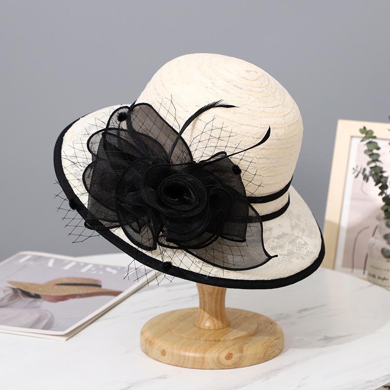 Letní prodyšný krajkový sluneční klobouk dámský síťovaný květináčový klobouk sluneční klobouk módní univerzální zvlněný top hat