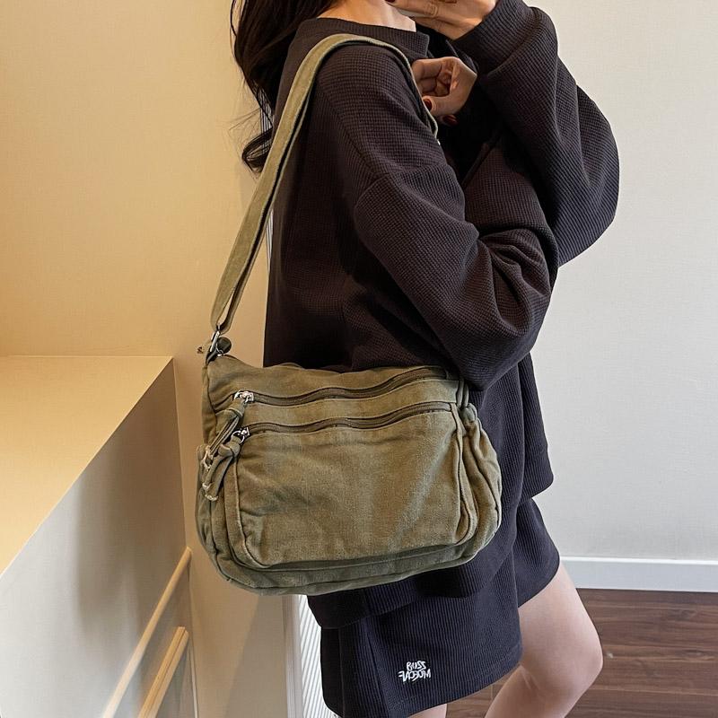 Płócienna torba damska o dużej pojemności na ramię, torba tote w stylu vintage, wielowarstwowa torba crossbody