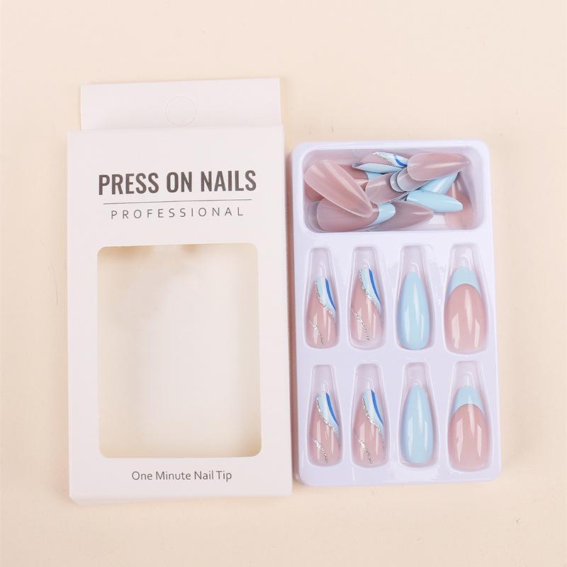 Adesivos de Unha Azul Glitter em Formato de Amêndoa para um Look Trendy