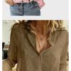 Spring and Autumn Solid Color Casual Loose Long-sleeved Linen Shirts In Stock