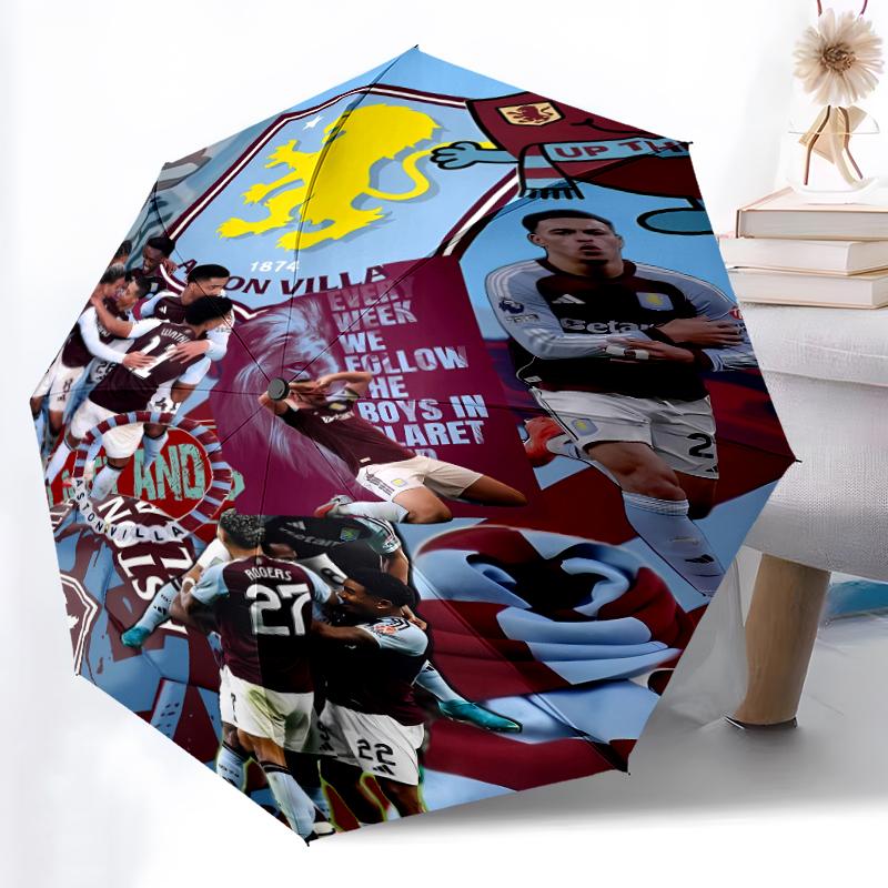 Printed Aston Villa FC logo Folding Umbrella,Outdoor,Leisure,And Travel Umbrella,Durable Umbrella Fabric,Birthday And Holiday Gift