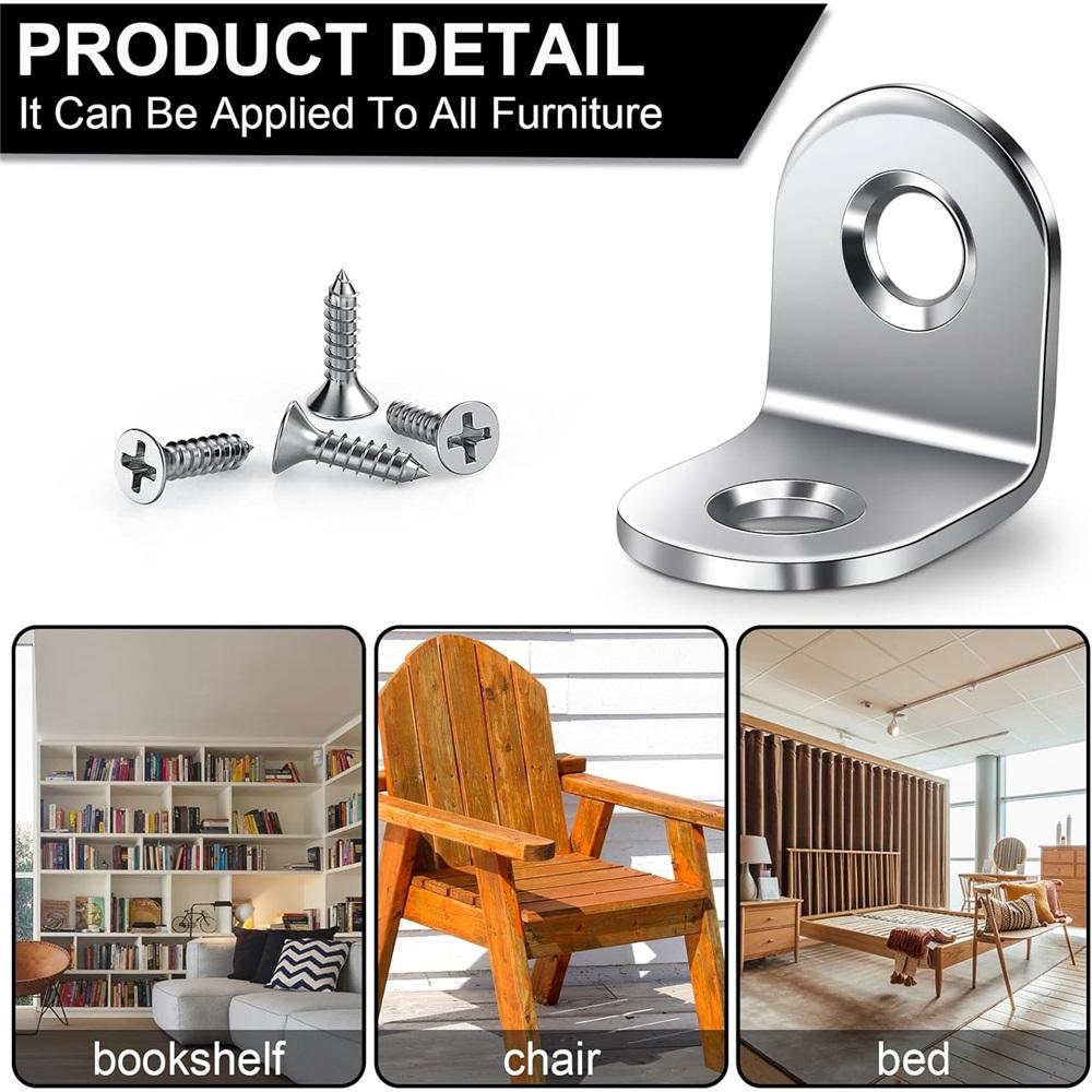 50-piece Corner Connector Set, Stainless Steel, 20 X 20 X 16 Mm, Corner Connector, Wall Bracket, Corner Metal, 90 Degrees, With Screws, Silver