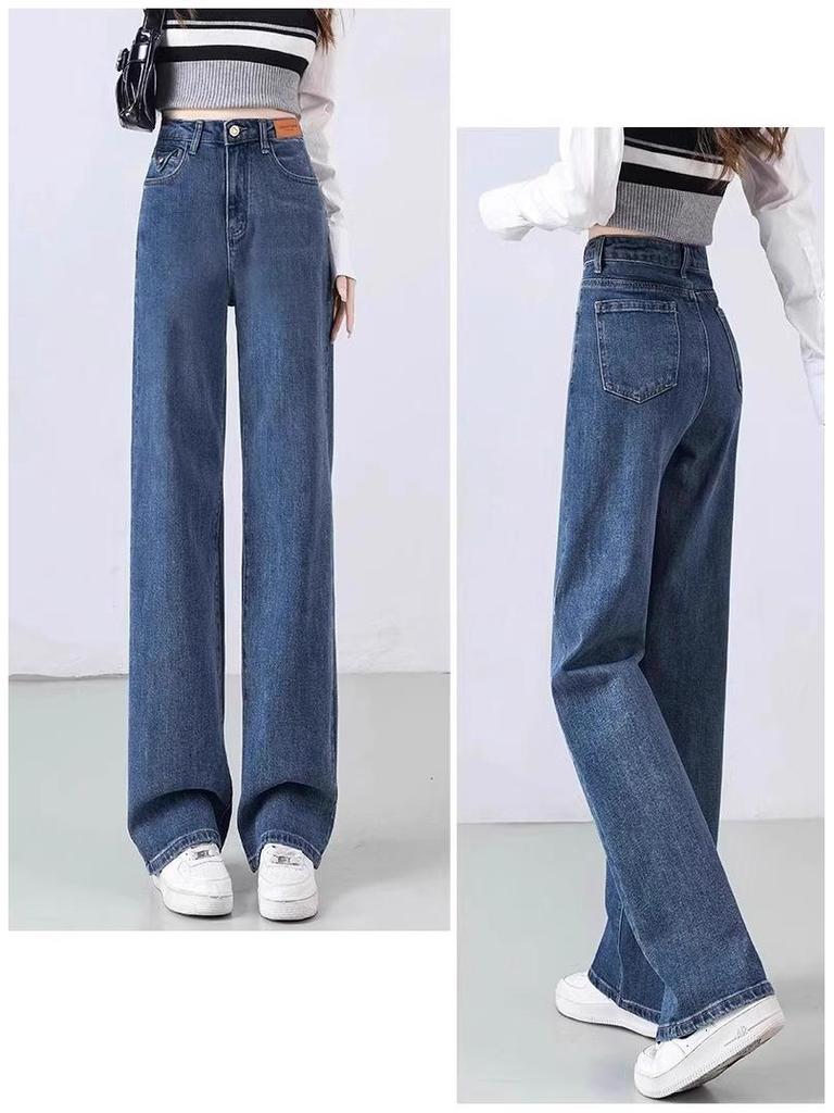 Damen Blaue High-Waist Straight-Leg Jeans, Frühjahr Herbst 2025 Kollektion