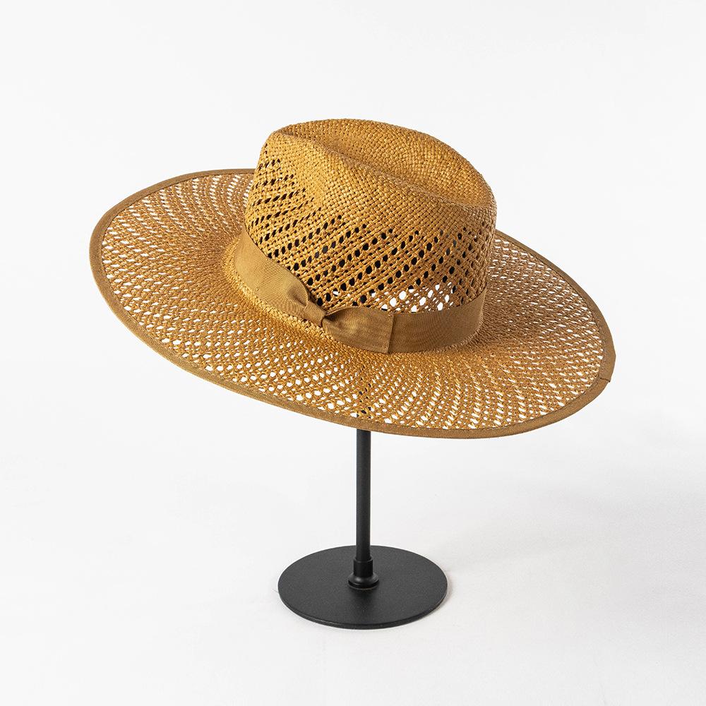 European and American style fashion casual hollow hand woven big eaves papyrus jazz hat outdoor beach sun protection Internet celebrity straw hat tide
