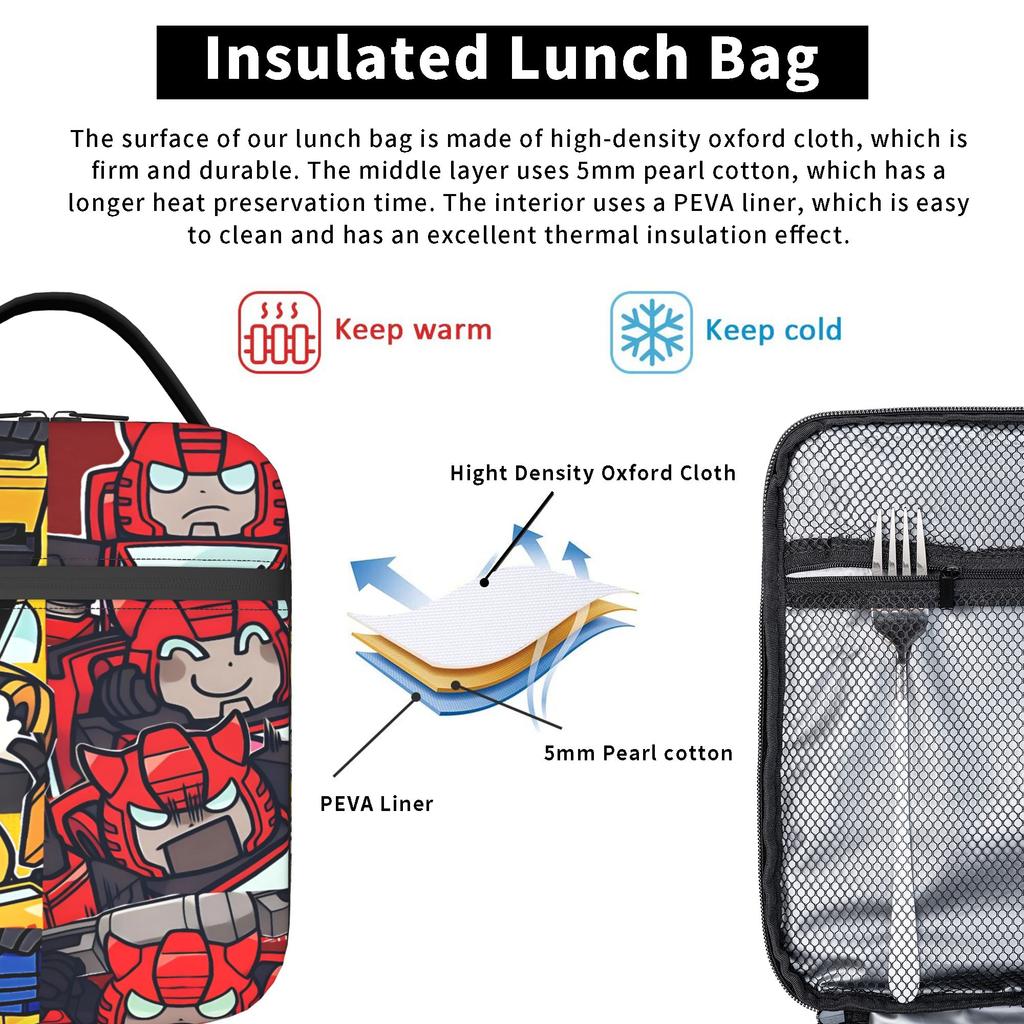 Transformered Cartoon Lunch Bag Convenient Lunch Box Adult School Custom Cooler Bag Fun Waterproof Thermal Lunch Bags
