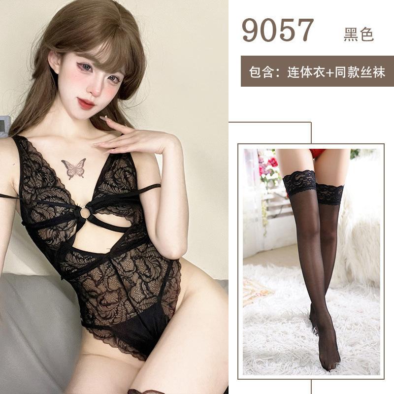 Sexy Erotic Underwear Transparent Hollow Lace One-piece Erotic Clothes for Women Without Small Breasts Showing Big Hot Temptation