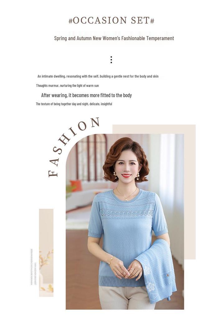 Stijlvolle Lente Gebreide Cardigan Set voor Vrouwen van Middelbare Leeftijd - Twee Delig Casual Vest