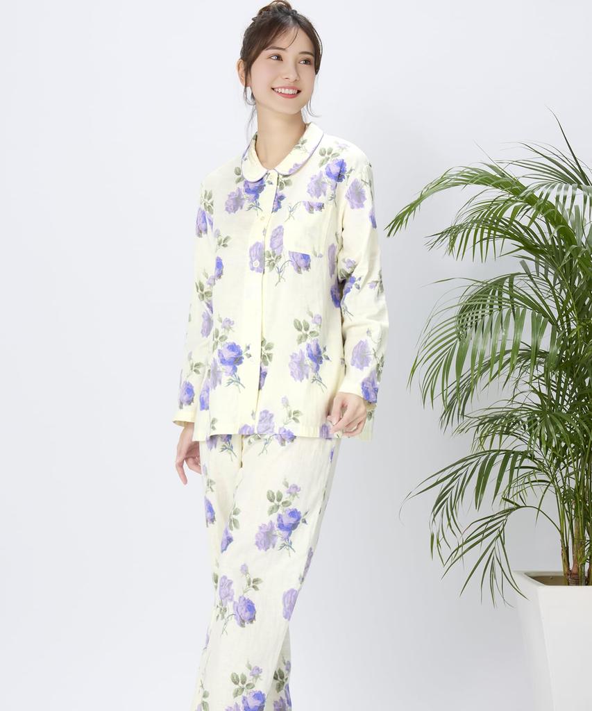 Long Sleeves and Cotton Double EP5073 CR L Wing/Wacoal Pajamas, Pants, 100% (Body), Gauze,