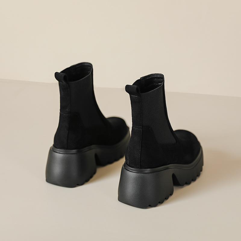 Silky suede 7cm thick heel light sole short boots women's 2025 autumn and winter elastic high heel short thin boots Martin boots