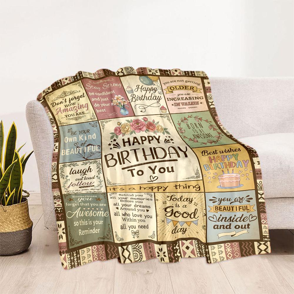 Happy Birthday Wishes Blanket Warmthful Decor Perfect for Couch Sofa Chair All-Season Use Modern Ideal Gift For Birthday Valentine'S Day