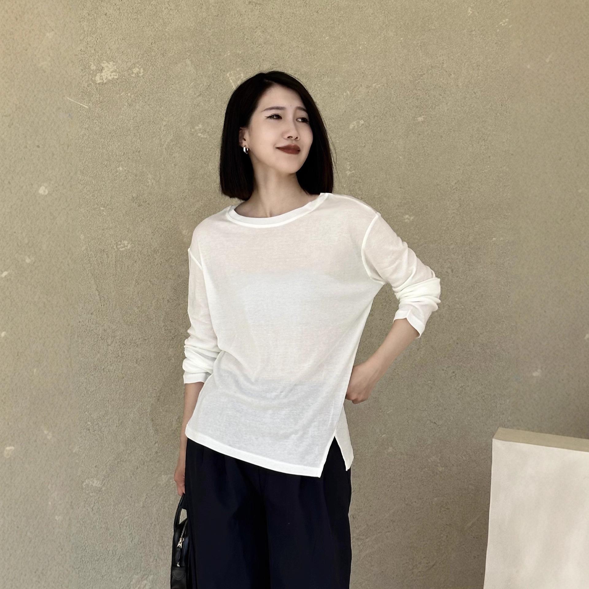 

Жіноча осіння вільна футболка з довгим рукавом з ліоцелу, корейський стиль M for 80-115 jin білий