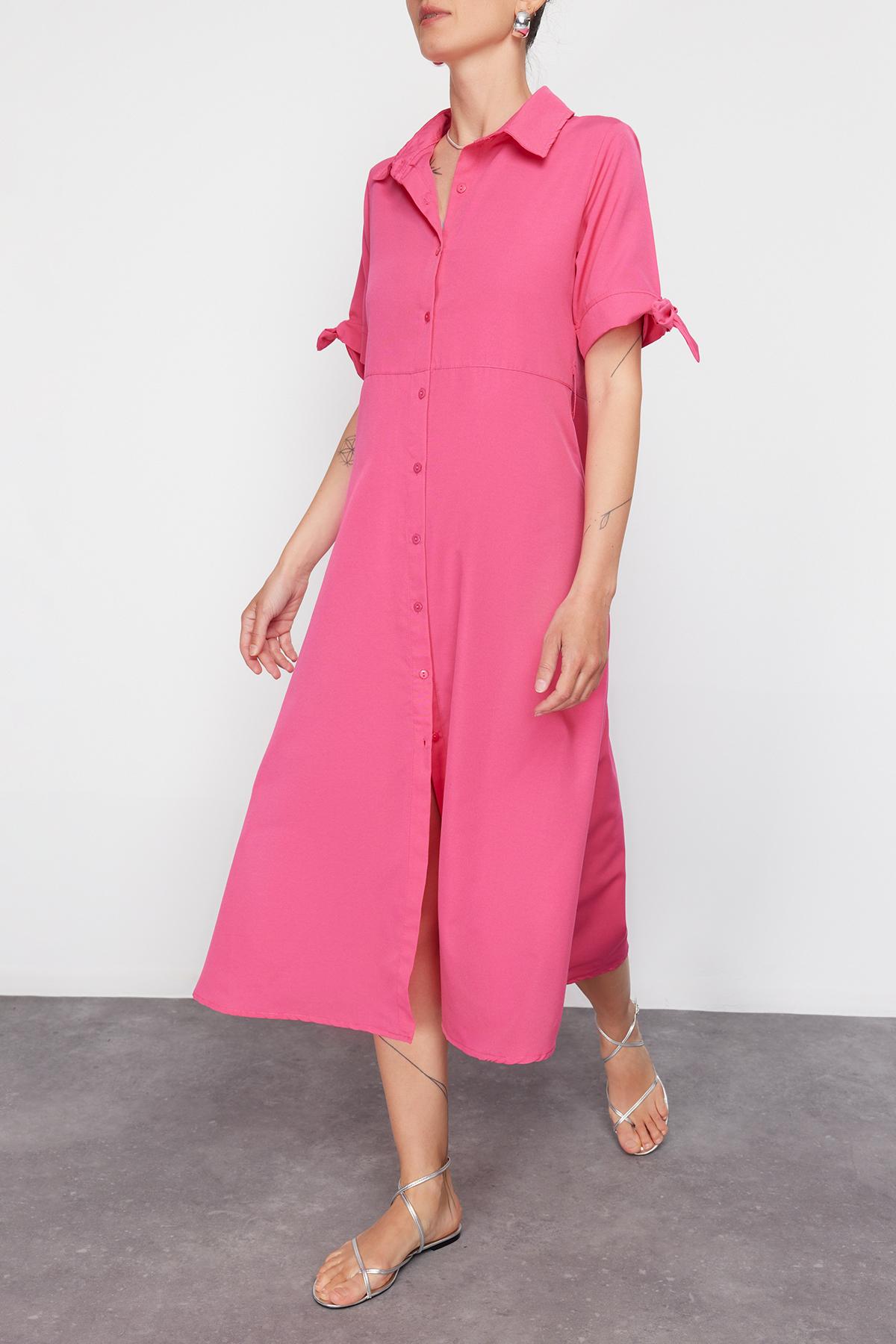 

Женское платье, новое сезонное модное обычное тканое платье цвета фуксии