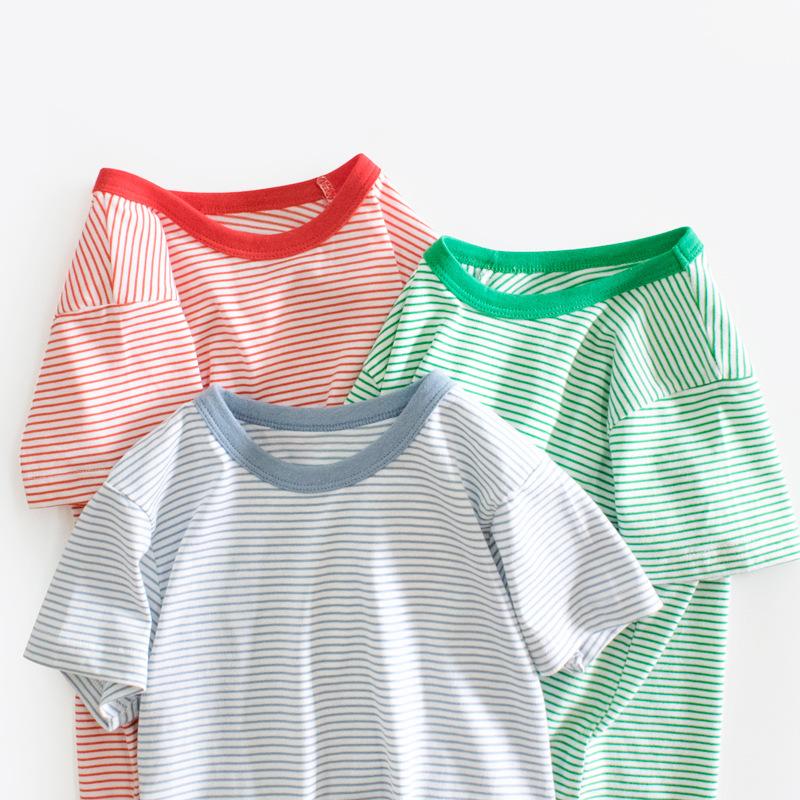 Summer Children's Clothing New Product Children's Short Sleeved T-shirt Striped Baby Clothes Base Shirt