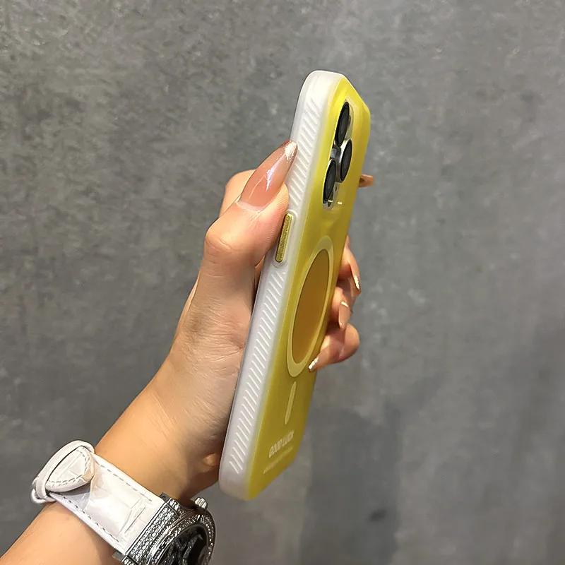 Carcasă de telefon MagSafe la modă, culoare bomboane, pentru iPhone 15, 15Pro Max, 14, 13 Pro, 12, 11, mată, cu încărcare wireless, rezistentă la șocuri