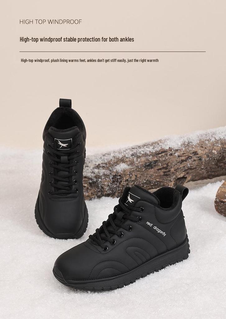 Red Dragonfly Women's Winter High-Top Sports Casual Shoes, Plus Velvet Warm Thick Sole, Non-Slip Flat Travel Shoes