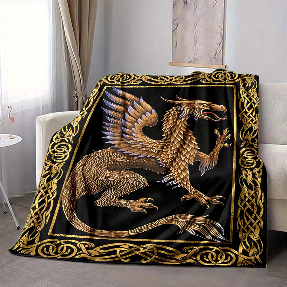 1pc Golden Dragon Blanket Lightweight Flannel Blanket Throw Blanket For Sofa, Bed, Travel, Camping, Livingroom, Couch, Chair, And Bed yy2509026201