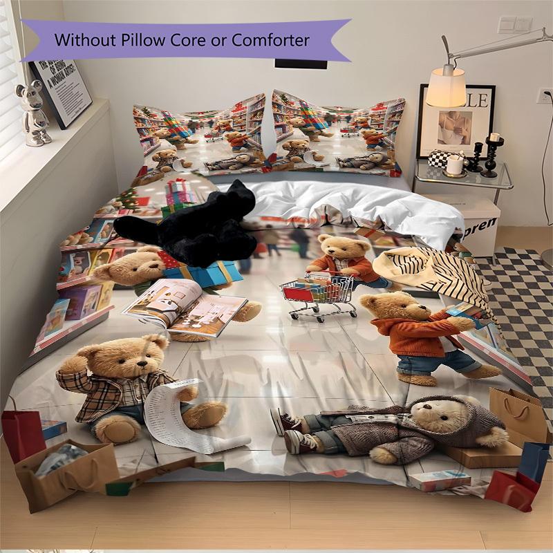

3pcs Anime Teddy Bear Bedding Set - Includes One Quilt Cover and Two Pillowcases (No Core) - Perfect for Bedroom and Guest Room Decoration, 135x200cm