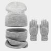 Big Head Circumference Solid Color Face Enhancing Small Hat Scarf Gloves Three Piece Set Winter Outdoor Warm Hat Set