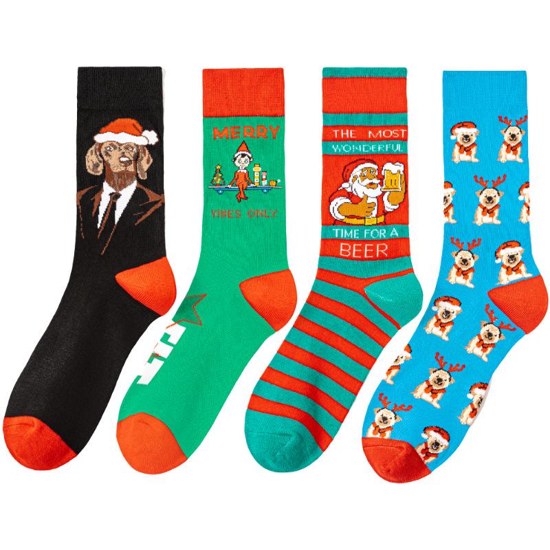 Plus Size Mid-Calf Christmas Dog Socks - European & American Style for Women & Men