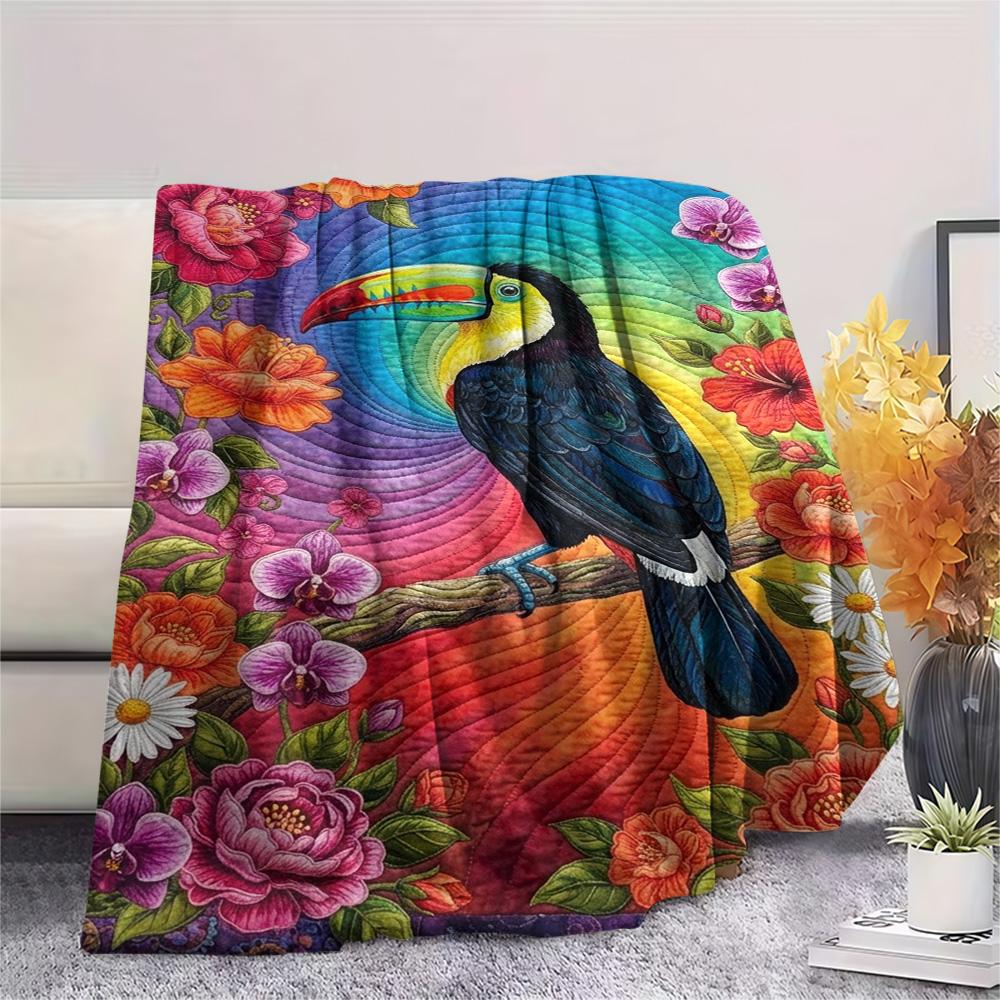 1PC Toucan Wall Art Print FlAannel Blanket, High quality Comfortable for All Seasons, Home Decor, Warmth and Comfort