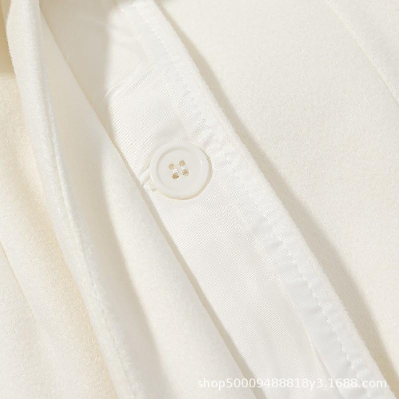 Womens Winter White Wool Blend Trench Coat With Belt Loose Fit Collar Long Sleeve Street Style