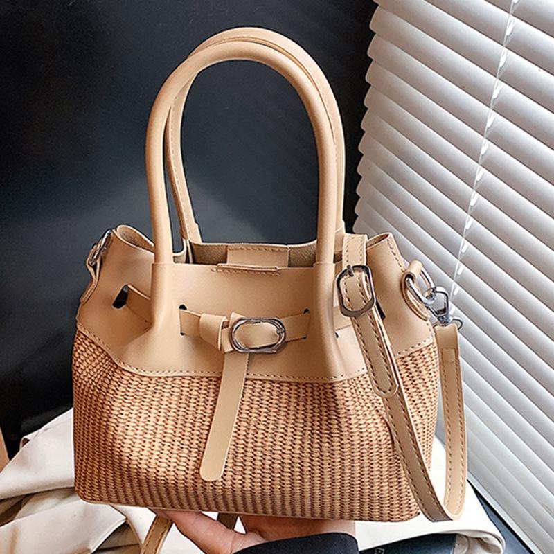 Niche portable bucket bag women's 2025 new trendy summer fashion versatile texture striped vegetable basket messenger bag