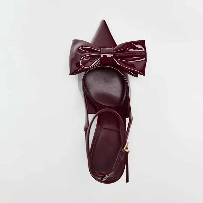 Fashion Luxury Brand Designer Ankle Strap High Heels Women Sexy Pointed Toe Patent Leather Heeled Sandals Bow Banquet Thin Heels Pumps