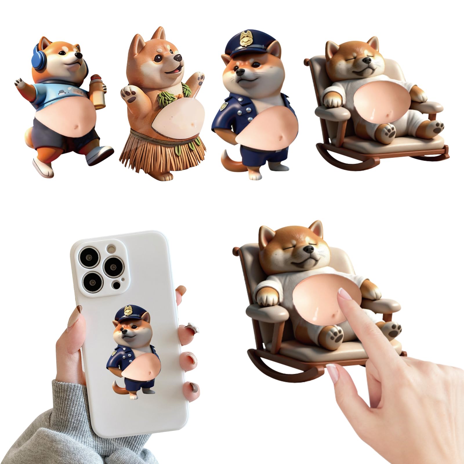 

France Shop Shiba Inu Puni Puni 3D Relief Stickers 4-Pack Soft Belly Mochi Marshmallow Stress Relief Cute Dog Notebook Phone Decoration DIY Craft