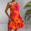 Summer new holiday style floral print shoulder ruffle edge dress women's, large size thin seaside holiday dress