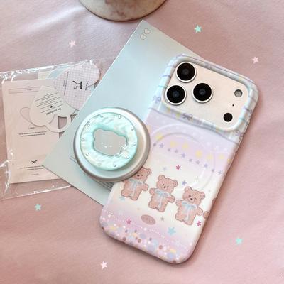 Bear Graffiti Applies To Apple 17promax Soft Film Iphone16 Mobile Phone Case 15 Mirror Magnetic Suction Bracket 13
