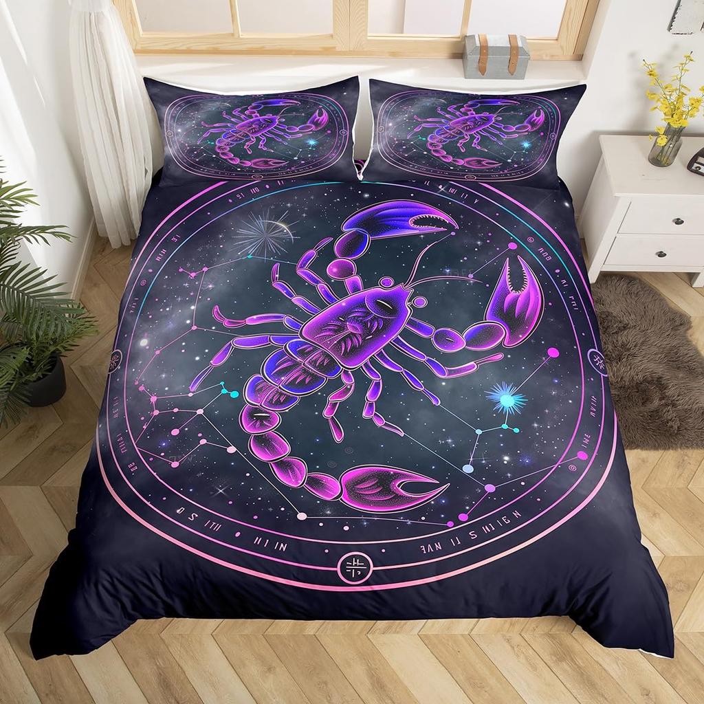 Comforter Gemini Kingboho Starry Constellations Astrology Zodiac Comforter Mandala Flower Neon Blue Glitter Bedding Set