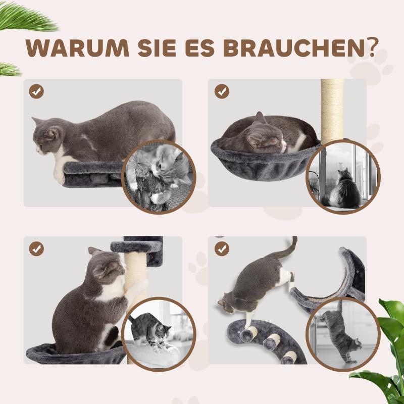 Cat Climbing Wall 4-Piece Set with Hammock, Cat Bridge (up to 5 kg), Dark Grey