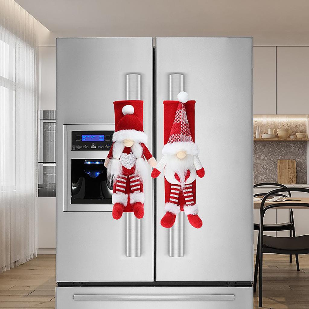 2 Pcs Xmas Refrigerator Handle Cover 23x16cm Gnome Kitchen Appliance Handle Cover for Microwave Dishwasher