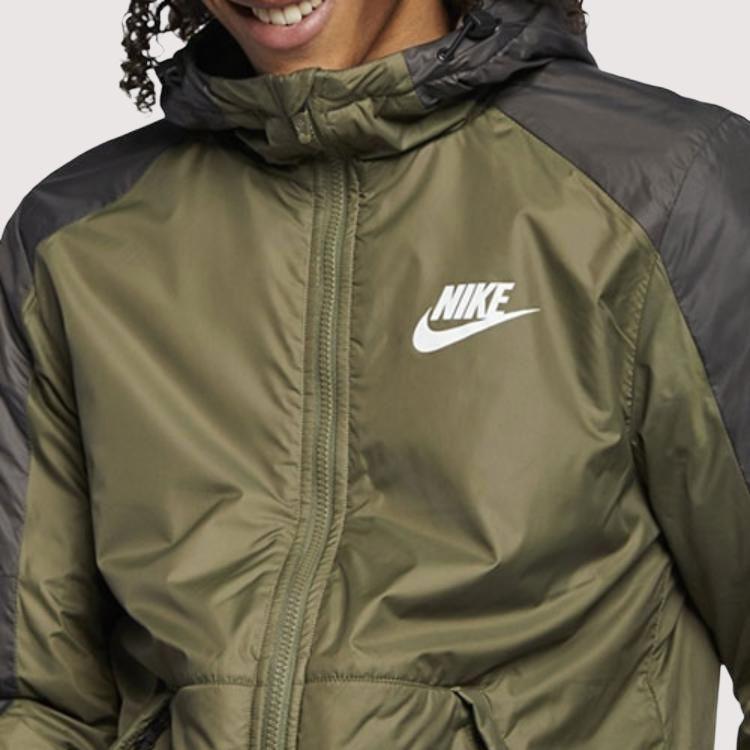 Nike Logo Printed Casual Hooded Windproof Warm Cotton Jacket Men Jackets Army-Green AJ7957-222