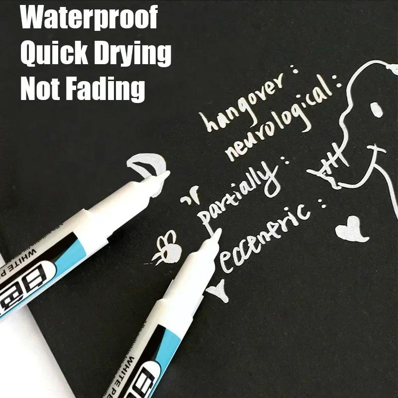 1/3Pcs White Permanent Marker Pens 0.7/1.0/2.5MM Paint Marker For Wood Rock Plastic Leather Glass Stone Metal Deep Hole Marker