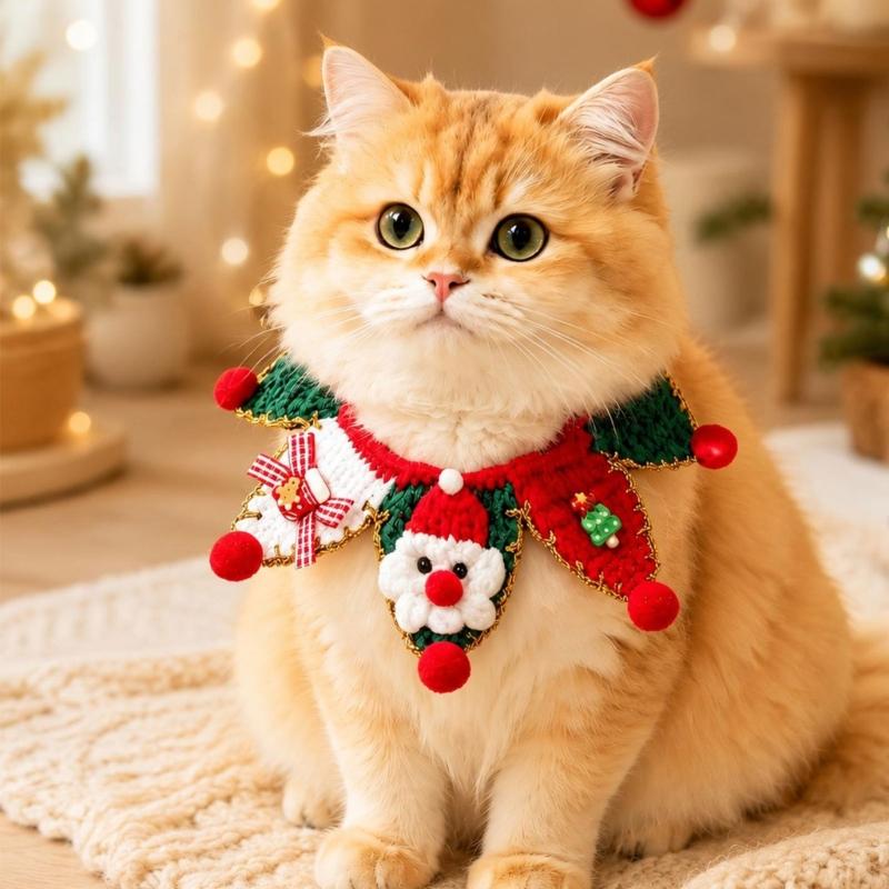 Holiday Dog Cats Neck Scarf with Christmas Character, Triangular Fabric Neckwear for Family Gathering, Seasonal Photos, and Pet Styling