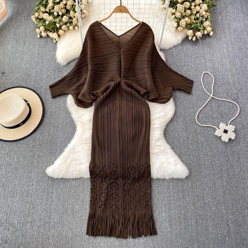 Sanzhai Ruched Socialite Batwing Sleeve Dress Fishtail